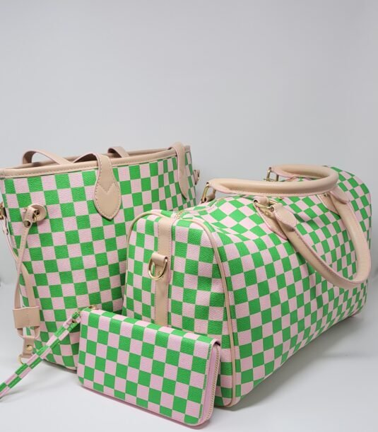 Stiletto Nation Boutique - Pretty Luxe Bundle - Pink and Green Checkered Handbags Stiletto Nation Boutique - Pretty Luxe Bundle - Pink and Green Checkered Handbags